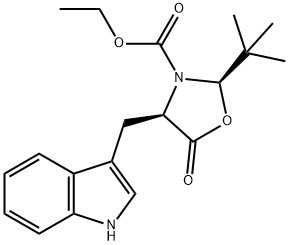 (2R,4R)-2-(tert-Butyl)-3-(ethoxycarbonyl)-4-(indol-3-yl-Methyl]-1,3-oxazolidin-5-one 结构式