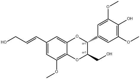 (2R,3R)-REL-2,3-二氢-3-(4-羟基-3,5-二甲氧基苯基)-6-[(1E)-3-羟基-1-丙烯-1-基]-8-甲氧基-1,4-苯并二烷-2-甲醇 结构式