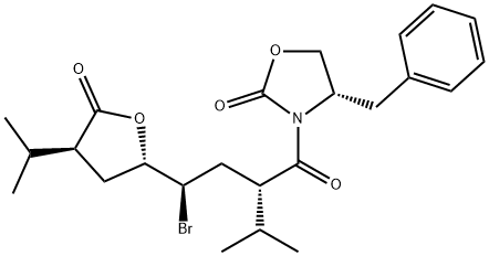 (S)-3-((2S,4R)-4-溴-4-((2S,4S)-四氢- 4-异丙基-5-羰基呋喃-2-基)-2-异丙基丁酮基) -4-苄基恶唑烷酮-2-酮 结构式