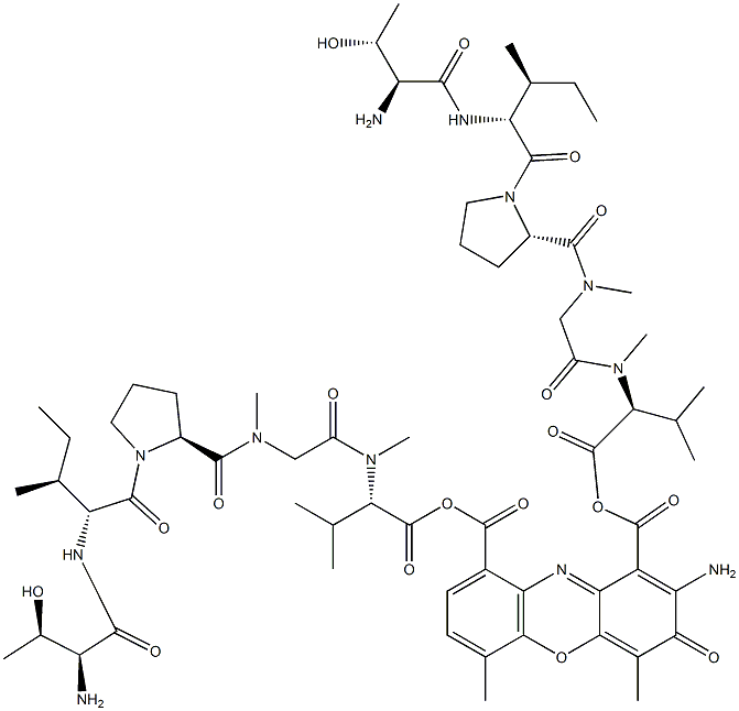 Actinocinedioylbis(L-Thr-D-aIle-L-Pro-N-methyl Gly-N-methyl-L-Val-OH) 结构式