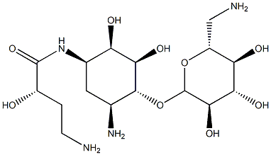 4-O-(6-氨基-6-脱氧-ALPHA-D-吡喃葡萄糖基)-N1-[(2S)-4-氨基-2-羟基-1-氧代丁基]-2-脱氧-D-链霉胺 结构式