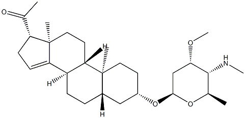 3β-[[3-O-Methyl-4-(methylamino)-2,4,6-trideoxy-β-D-ribo-hexopyranosyl]oxy]-5α-pregnan-14-en-20-one 结构式