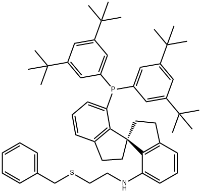 (R)-(+)-7-[N-(2-苄基硫基)乙基氨基]-7'-[双(3,5-二叔丁基苯基)膦]-2,2',3,3'-四氢-1,1'-螺二茚 结构式