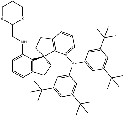 (R)-(+)-7-[N-(1,3-DITHIAN-2-YL)METHYLAMINO]-7'-[BIS(3,5-DI-T-BUTYLPHENYL)PHOSPHINO]-2,2',3,3'-TETRAHYDRO-1,1'-SPIROBINDANE,97+%(>99%EE)[(R)-DTB-SPIROSAP] 结构式