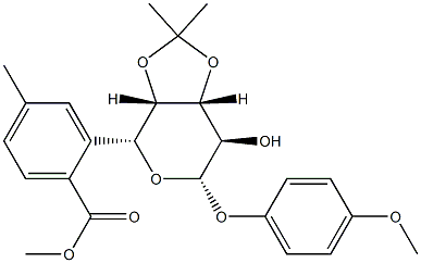 4-甲氧苯基-3,4-O-异亚丙基-6-O-(4-甲基苯甲酰)-Β-D-吡喃半乳糖苷 结构式