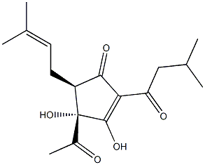 (4R)-4-Acetyl-3,4α-dihydroxy-5β-(3-methyl-2-butenyl)-2-(3-methyl-1-oxobutyl)-2-cyclopenten-1-one 结构式