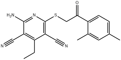 2-amino-6-{[2-(2,4-dimethylphenyl)-2-oxoethyl]sulfanyl}-4-ethyl-3,5-pyridinedicarbonitrile 结构式