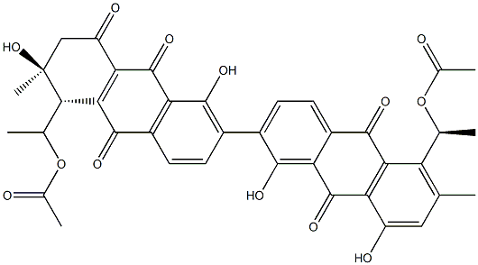 1',2',3',4',9,9',10,10'-Octahydro-1,3'α,8,8'-tetrahydroxy-3,3'-dimethyl-4α,4'α-di[(R)-1-(acetyloxy)ethyl]-1',9,9',10,10'-pentaoxo(7,7'-bianthracene) 结构式