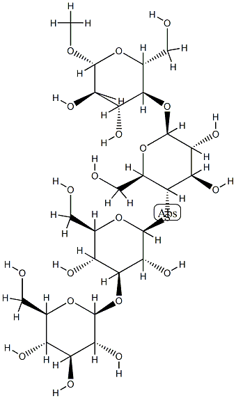 甲基 O-BETA-D-吡喃葡萄糖基-(1->3)-S-BETA-D-吡喃葡萄糖基-(1->4)-O-4-硫基-BETA-D-吡喃葡萄糖基-(1->4)-BETA-D-吡喃葡萄糖苷 结构式