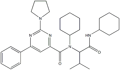 4-Pyrimidinecarboxamide,N-cyclohexyl-N-[1-[(cyclohexylamino)carbonyl]-2-methylpropyl]-6-phenyl-2-(1-pyrrolidinyl)-(9CI) 结构式