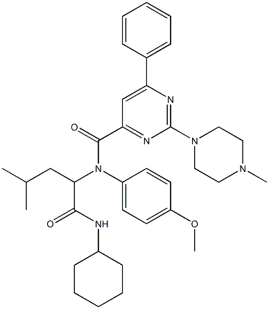 4-Pyrimidinecarboxamide,N-[1-[(cyclohexylamino)carbonyl]-3-methylbutyl]-N-(4-methoxyphenyl)-2-(4-methyl-1-piperazinyl)-6-phenyl-(9CI) 结构式