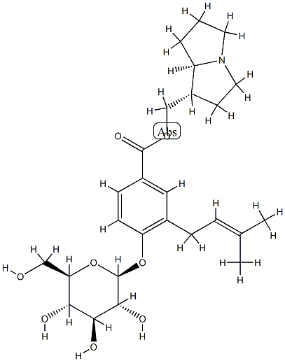 4-(β-D-Glucopyranosyloxy)-3-(3-methyl-2-butenyl)benzoic acid [(4S,5R)-1-azabicyclo[3.3.0]octan-4-yl]methyl ester 结构式