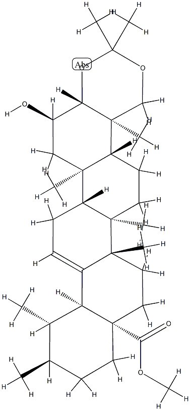 2α-Hydroxy-3β,23-[(1-methylethylidene)bis(oxy)]urs-12-en-28-oic acid methyl ester 结构式