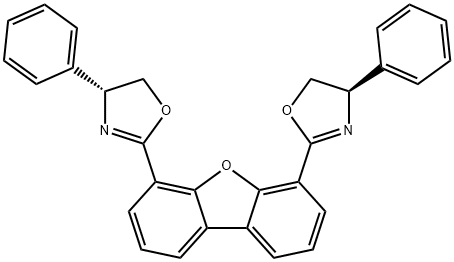 (4R,4'R)-2,2'-(4,6-二苯并呋喃二基)双[4,5-二氢-4-苯基恶唑] 结构式