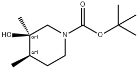 (3R,4R)-叔-丁基 3-羟基-3,4-二甲基哌啶-1-甲酸基酯 结构式