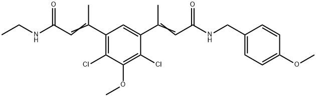 (Z)-3-(2,4-二氯-3-甲氧基-5-((Z)-4-((4-甲氧苄基)氨基)-4-氧亚基丁-2-烯-2-基)苯基)-N-乙基丁-2-烯酰胺 结构式