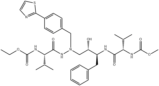 1-[4-(Thiazol-2-yl)-phenyl]-4(S)-hydroxy-2-N-(N-ethoxycarbonyl-(L)-val yl)amino]-5(S)-N-(N-methoxycarbonyl-(L)-valyl)amino-6-phenyl-2-azahexa ne 结构式