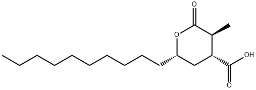 (3S)-6α-Decyltetrahydro-3β-methyl-2-oxo-2H-pyran-4α-carboxylic acid 结构式