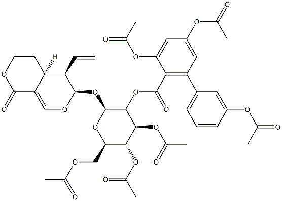(4aS)-6α-[2-O-(3,3',5-Triacetoxy-1,1'-biphenyl-2-ylcarbonyl)-3-O,4-O,6-O-triacetyl-β-D-glucopyranosyloxy]-5β-vinyl-4,4aα,5,6-tetrahydro-1H,3H-pyrano[3,4-c]pyran-1-one 结构式