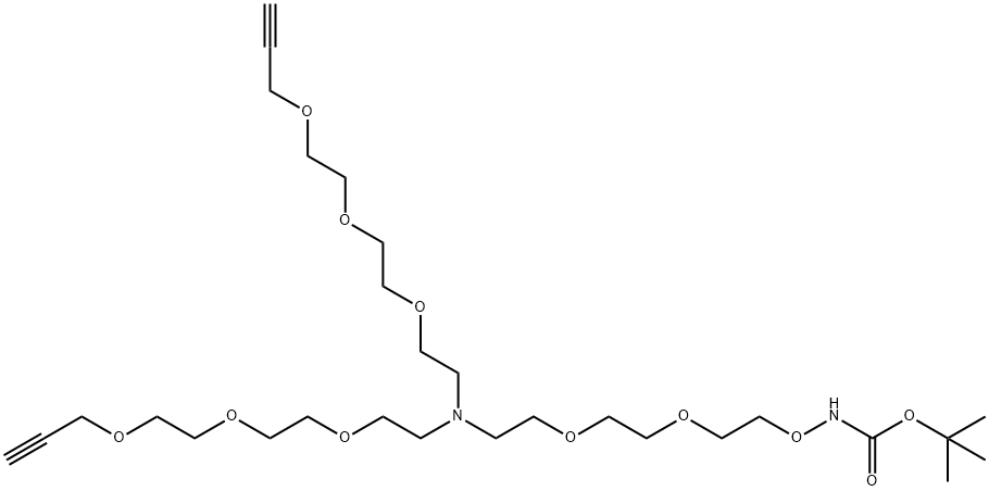 N-(t-Boc-Aminooxy-PEG2)-N-bis(PEG3-propargyl) 结构式