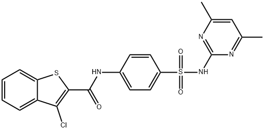 3-chloro-N-(4-{[(4,6-dimethyl-2-pyrimidinyl)amino]sulfonyl}phenyl)-1-benzothiophene-2-carboxamide 结构式