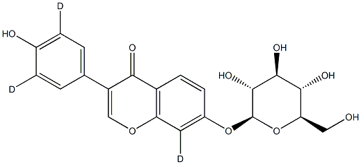 7-(BETA-D-吡喃葡萄糖基氧基)-3-(4-羟基苯基-3,5-D<SUB>2</SUB>)-4H-1-苯并吡喃-4-酮-8-D 结构式