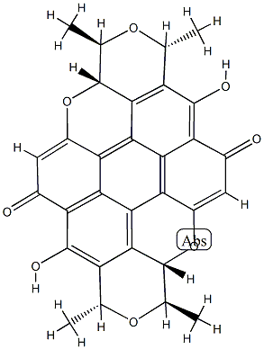 (1R)-1,3,3aα,8,10,10aα-Hexahydro-7,13-dihydroxy-1,3α,8β,10α-tetramethyl-6H,14H-2,4,9,11-tetraoxadibenzo[bc,kl]coronene-6,14-dione 结构式