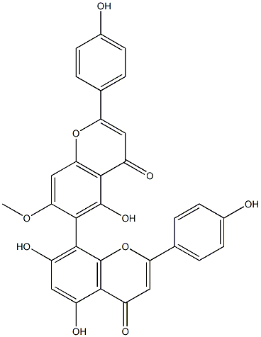 (-)-4',4''',5,5'',7''-Pentahydroxy-7-methoxy-6,8''-biflavone 结构式