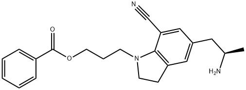 5-[(2R)-2-氨基丙基]-1-[3-(苯甲酰氧基)丙基]-2,3-二氢-7-氰基-1H-吲哚 结构式