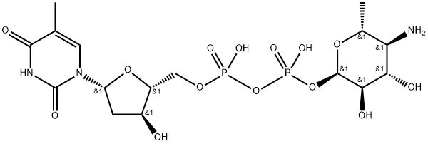 胸苷 5'-(三氢二磷酸酯) P'-(4-氨基-4,6-二脱氧-ALPHA-D-吡喃葡萄糖基)酯 结构式
