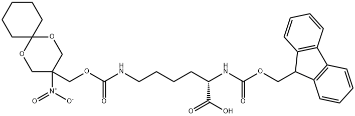N2-[(9H-芴-9-基甲氧基)羰基]-N6-[[(3-硝基-1,5-二氧杂螺[5.5]十一烷-3-基)甲氧基]羰基]-L-赖氨酸 结构式