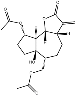 (3aS,9bβ)-Dodecahydro-9α-acetoxy-6α-acetoxymethyl-6aβ-hydroxy-9aα-methyl-3-methyleneazuleno[4,5-b]furan-2-one 结构式