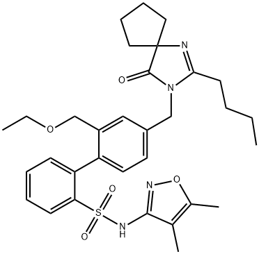4'-[(2-丁基-4-氧代-1,3-二氮杂螺[4.4]壬-1-烯-3-基)甲基]-N-(4,5-二甲基-3-异恶唑基)-2'-(乙氧基甲基)-[1,1'-联苯]-2-磺酰胺 结构式