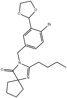 3-(4-Bromo-3-[1,3]Dioxolan-2-Yl-Benzyl)-2-Butyl-1,3-Diaza-Spiro[4.4]Non-1-En-4-One(WXC01975) 结构式