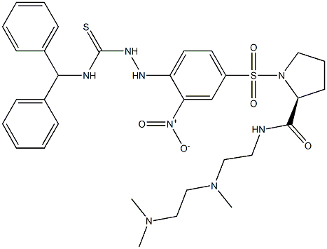 (2S)-N-[2-(2-DIMETHYLAMINOETHYL-METHYLAMINO)ETHYL]-1-[4-[2-[DI(PHENYL)METHYLCARBAMOTHIOYL]HYDRAZINYL]-3-NITROPHENYL]SULFONYLPYRROLIDINE-2-CARBOXAMIDE 结构式