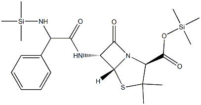 6α-[(R)-Phenyl[(trimethylsilyl)amino]acetylamino]penicillanic acid trimethylsilyl ester 结构式