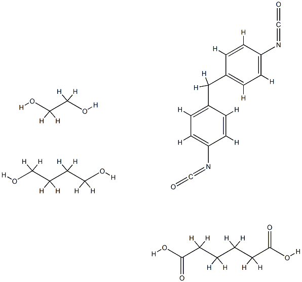己二酸与1,4-丁二醇、1,2-乙二醇和1,1'-亚甲基二(4-异氰酸根合苯)的聚合物 结构式