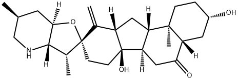 (5α)-13,18-Didehydro-17,23β-epoxy-12α,13-dihydro-3β,14-dihydroxyveratraman-6(5H)-one 结构式
