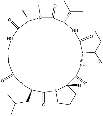 N-[N-[(2R)-1-Oxo-2-hydroxy-4-methylpentyl]-L-Pro-L-Ile-L-Val-N-methyl-L-Ala-]-β-alanine lactone 结构式