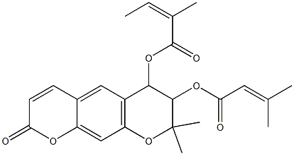 [Z,(-)]-2-Methyl-2-butenoic acid 7,8-dihydro-8,8-dimethyl-7-[(3-methyl-1-oxo-2-butenyl)oxy]-2-oxo-2H,6H-benzo[1,2-b:5,4-b']dipyran-6-yl ester 结构式