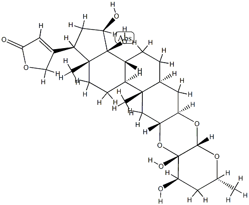 14,15β-Dihydroxy-3β,2α-[[(2S,3S,4R,6R)-tetrahydro-3,4-dihydroxy-6-methyl-2H-pyran-2,3-diyl]bis(oxy)]-5α-card-20(22)-enolide 结构式