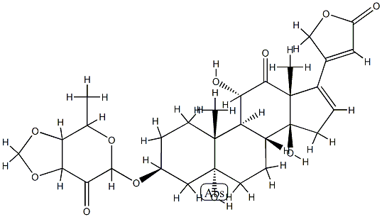 3β-[(6-Methyl-4,5-methylenebisoxy-3-oxotetrahydro-2H-pyran-2-yl)oxy]-5,11α,14-trihydroxy-12-oxo-5α-carda-16,20(22)-dienolide 结构式