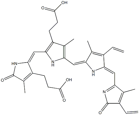 13,18-Divinyl-1,19,22,24-tetrahydro-2,8,12,17-tetramethyl-1,19-dioxo-21H-biline-3,7-dipropionic acid 结构式