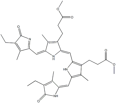 1,19-Dioxo-2,18-diethyl-3,7,13,17-tetramethyl-1,19,21,24-tetrahydro-22H-biline-8,12-bis(propanoic acid methyl) ester 结构式