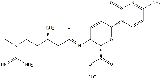 4-[[(S)-3-Amino-5-[(aminoiminomethyl)methylamino]-1-oxopentyl]amino]-1-(4-amino-2-oxo-1(2H)-pyrimidinyl)-1,2,3,4-tetradeoxy-β-D-erythro-2-hexenopyranuronic acid sodium salt 结构式