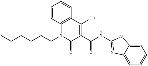 N-(1,3-benzothiazol-2-yl)-1-hexyl-4-hydroxy-2-oxo-1,2-dihydroquinoline-3-carboxamide 结构式