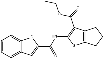 ethyl 2-(benzofuran-2-carboxamido)-5,6-dihydro-4H-cyclopenta[b]thiophene-3-carboxylate 结构式