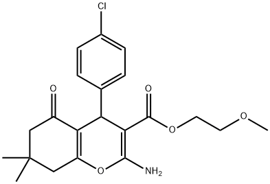 2-methoxyethyl 2-amino-4-(4-chlorophenyl)-7,7-dimethyl-5-oxo-5,6,7,8-tetrahydro-4H-chromene-3-carboxylate 结构式