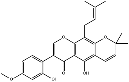 5-Hydroxy-3-(2-hydroxy-4-methoxyphenyl)-8,8-dimethyl-10-(3-methyl-2-butenyl)-4H,8H-benzo[1,2-b:5,4-b']dipyran-4-one 结构式