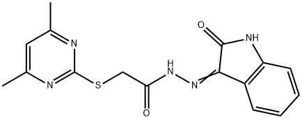 (E)-2-((4,6-dimethylpyrimidin-2-yl)thio)-N-(2-oxoindolin-3-ylidene)acetohydrazide 结构式